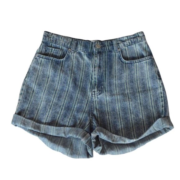 BDG Urban Outfitters Womens Mom Denim High Rise Shorts Size 28 Striped Blue Summ - Picture 1 of 3